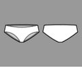 Hipsters panties underwear technical fashion illustration with low waist rise, full hips coverage. Flat briefs lingerie