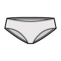 Hipsters panties underwear technical fashion illustration with low waist rise, full hips coverage. Flat briefs lingerie