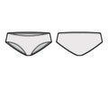 Hipsters panties underwear technical fashion illustration with low waist rise, full hips coverage. Flat briefs lingerie