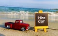 Hire car text on Black Board. Royalty Free Stock Photo