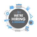 We hire a designer. Megaphone concept vector illustration. Banner template, ads, search for employees, hiring graphick