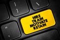 Hire, Train, Motivate and Retain text button on keyboard, concept background Royalty Free Stock Photo