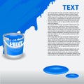 Blue paint dripping on the wall. Editable template.