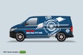Tire service. Blue Delivery van template. With advertise, editable layout.