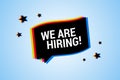 We are hiring banner with chromatic cmyk color distortion, blur effect.