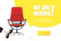 We are hiring, banner concept, vacant position. Empty office chair as a sign of free vacancy isolated on a white background. Royalty Free Stock Photo