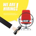 We are hiring, banner concept, vacant position. Empty office chair as a sign of free vacancy isolated on a white Royalty Free Stock Photo