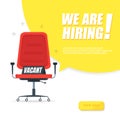 We are hiring, banner concept, vacant position. Empty office chair as a sign of free vacancy isolated on a white Royalty Free Stock Photo