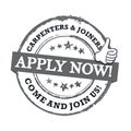 We are hiring carpenters and joiners - apply now! Gray sticker for print