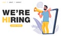 We are hiring concept. Recruitment agency. Man shouting on megaphone with join our team word. Royalty Free Stock Photo