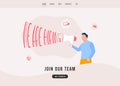 We are hiring concept. Search for employees, job offer flat design vector landing page template concept. Join our team - Royalty Free Stock Photo