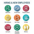 Hiring and Employees icons - job related images showing hiring