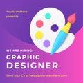 We are hiring graphic designer HR service promo multicolored paints palette and brush 3d icon vector