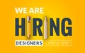 Hiring graphic designer vacancy poster. Hiring job graphic designer wanted creative vector illustration banner design