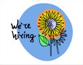 We are hiring. Hand drawn recruitment banner. Concept of both search for the best employees and pursuit of success