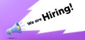 We are hiring horizontal banner with a megaphone. Announce banner with loudspeaker. Vector