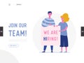 We are hiring illustration concept, job recruitment people characters holding banner , for landing page, social media template, ui