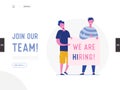 We are hiring illustration concept, job recruitment people characters holding banner , for landing page, social media template, ui