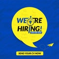 We are hiring, join our team. Job vacancy concept graphic.