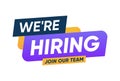 We are Hiring, join our team speech bubbles banner vector design template Royalty Free Stock Photo