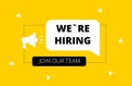 We are hiring. Join our team. Yellow background. Hiring. Vector