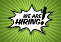 We are hiring minimalistic flyertemplate with comic strip bubble on green background