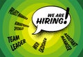 We are hiring minimalistic green flyer template with comic strip bubble and position titles