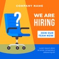 We are hiring poster background. Office chair with spot light illustration and question mark. Business recruiting concept vector t Royalty Free Stock Photo