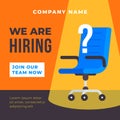 We are hiring poster background. Office chair with spot light illustration and question mark. Business recruiting concept vector t Royalty Free Stock Photo