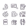 Hiring Process icon set with Benefits, background check, introductions, etc