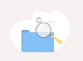 Hiring process vector icon. Recruitment pros concept with blue computer folder and magnifying glass zooms in on document Royalty Free Stock Photo