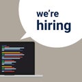 We are hiring programmer coding developer, a sign vacant and inscription we re hiring with laptop screen. Business