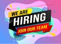 Hiring recruitment Join now design for banner poster. megaphone We are hiring lettering with geometric shapes lines. Vector illust Royalty Free Stock Photo