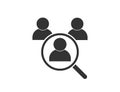 We are hiring. Search for job. Find vacancy. Loupe icon with person silhouette. Look for candidate. Magnifier choosing best worker Royalty Free Stock Photo