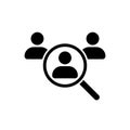 We are hiring. Search job vacancy icon. Staff selection. Magnifying glass looking for people icon, employee search symbol. Human