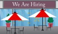 We are hiring text with front door of Cafe, restaurant, store.
