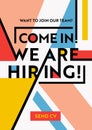 We Are Hiring Typography on Geometric Modern Style Colorful Shapes Background. Recruitment Poster, Open Vacancy Design Template Royalty Free Stock Photo