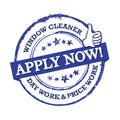 We are hiring window cleaners. Immediate start!- Blue stamp / label for print