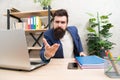 We hiring you. Man bearded recruiter sit office. Job interview concept. Answer interview questions. Tell me about Royalty Free Stock Photo