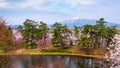 Mt. Iwaki with Full bloom Sakura - Cherry Blossom at Hirosaki park in Japan Royalty Free Stock Photo