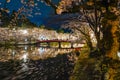 Hirosaki park cherry blossom matsuri festival light up at night in springtime season