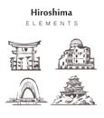 Hiroshima abstract art color drawing. Hiroshima sketch vector illustration isolated on white background