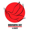 Hiroshima Day, 6 august, peace dove bird poster, illustration vector