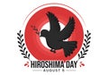 Hiroshima Day Vector Illustration on 6 August with Peace Dove Bird and Nuclear Explosion Background in Flat Cartoon Hand Drawn