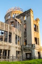 Close-up view of The Hiroshima Peace Memorial Atomic Bomb Dome during sunset in Hiroshima, Japan. Royalty Free Stock Photo