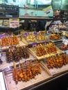 Hiroshima,Japan-July 2019: Japanese various chicken skewers, Yakitori, being displayed on a supermarket rack
