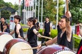 Male japanese drumer playing Taiko - Kumi-daiko performance in Hiroshima, Japan.