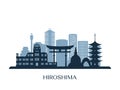 Hiroshima skyline, monochrome silhouette.