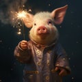 estive Swine: Pig with Sparkler Celebrates New Year