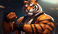 With his intense gaze and battle-ready stance, the anime portrait captures the spirit of the male Tiger fighter